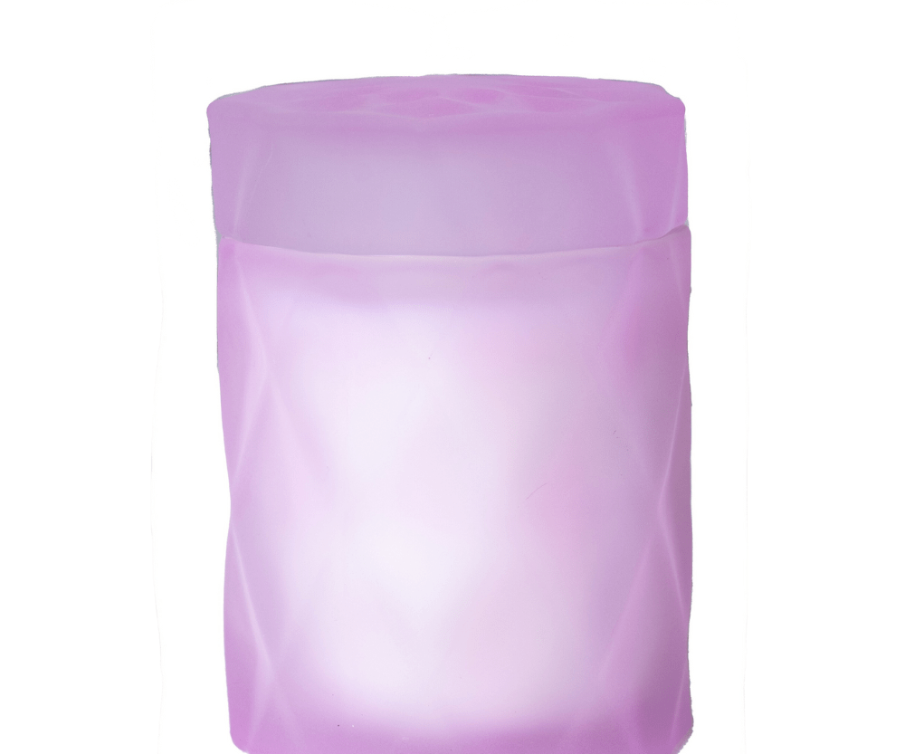 coconut wax candles filled in a lavender lilac color glass jar with lid