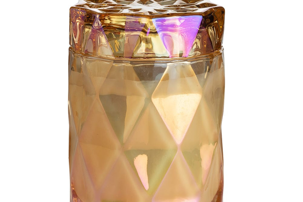 coconut wax candles in iridescent glass jar with lid