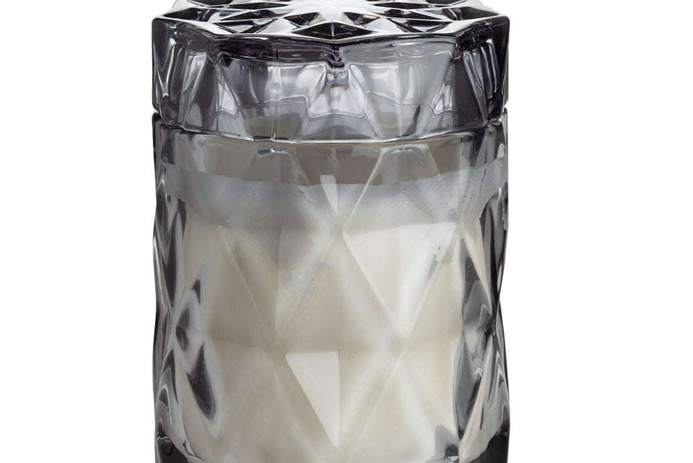coconut wax candles in a gray glass jar with lid