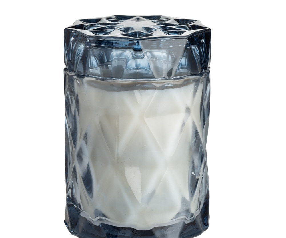 navy blue glass jar, etched diamond glass, blue glass jar with lid